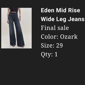 Reformation Eden Mid Rise Wide Leg Jeans - Dark Blue